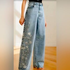 New with tags - ANEWSTA Floral Embroidered Light Blue Jeans